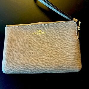 Coach Taupe Leather Wristlet with Gold Logo